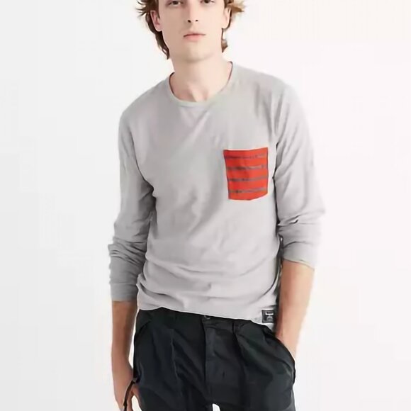 Abercrombie & Fitch - Men's Long-Sleeve Striped Pocket Tee Grey Medium - Picture 13 of 15